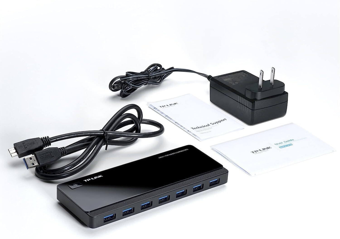 Powered USB Hub 3.0 with 7 USB 3.0 Data Ports and 2 Smart Charging USB Ports