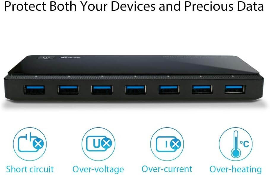Powered USB Hub 3.0 with 7 USB 3.0 Data Ports and 2 Smart Charging USB Ports